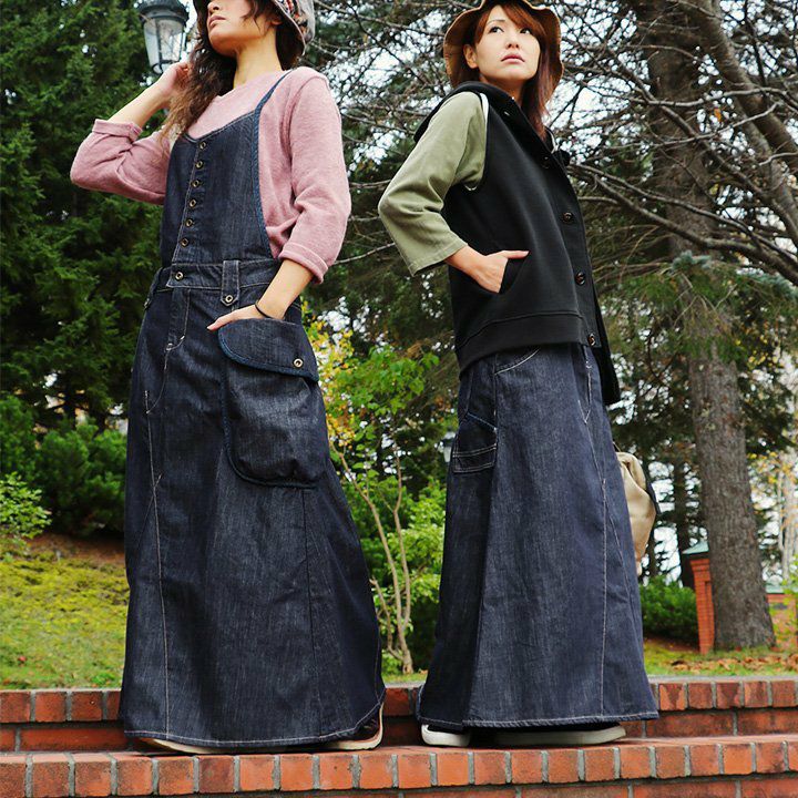 ブルート) BLUETO サロペットスカート マキシ丈 ロング丈 デニム 色 