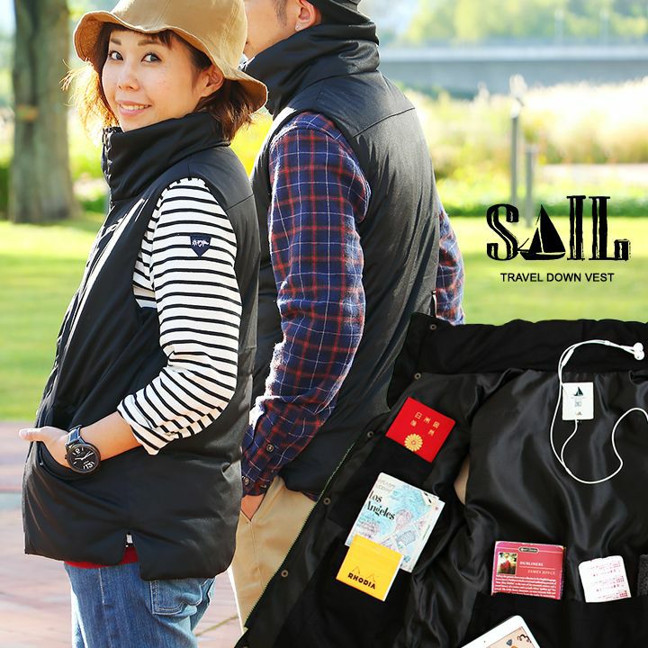 セイル) SAIL ダウンベスト 中綿 ハイネック ストレッチ ナイロン 鞄