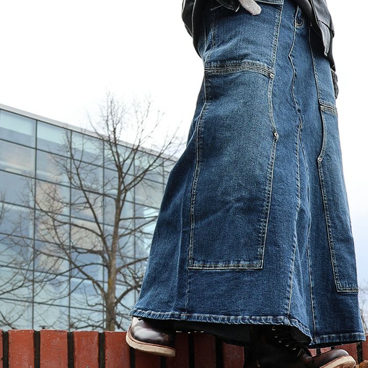 スカート マキシ丈スカート デニムマキシ フレア Aライン 着痩せ 脚長