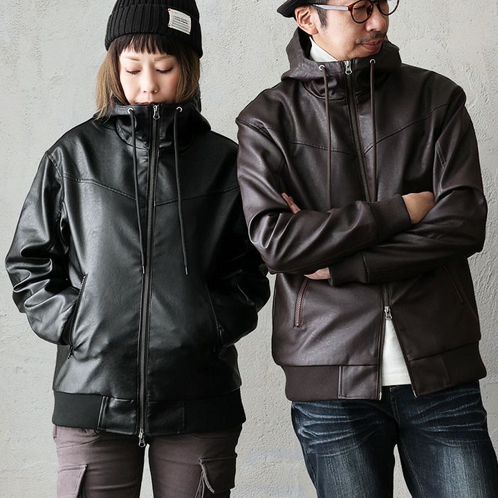 ブルゾン フェイクレザー レディース メンズ ライダース パーカー 軽い