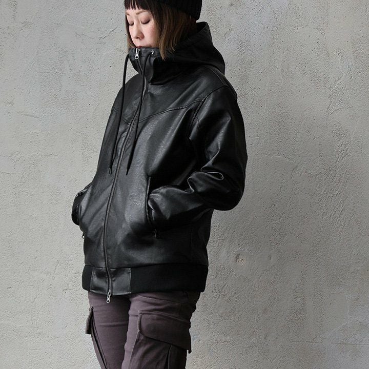 ブルゾン フェイクレザー レディース メンズ ライダース パーカー 軽い