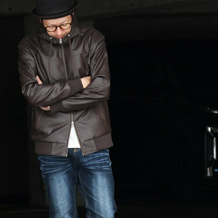 ブルゾン フェイクレザー レディース メンズ ライダース パーカー 軽い