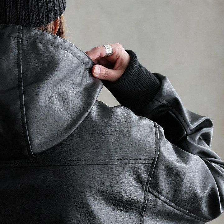 ブルゾン フェイクレザー レディース メンズ ライダース パーカー 軽い