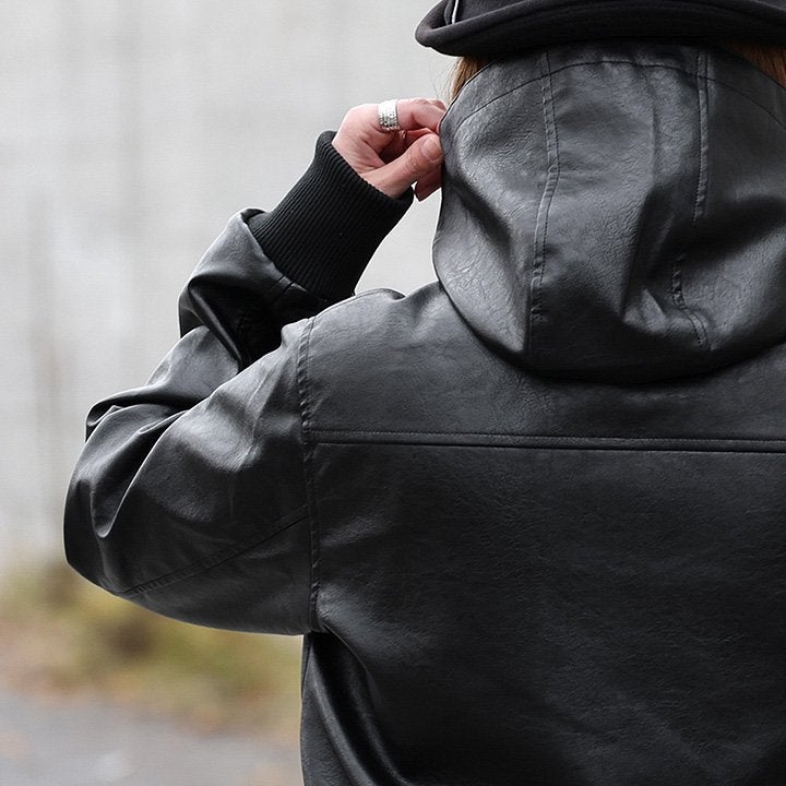 ブルゾン フェイクレザー レディース メンズ ライダース パーカー 軽い 