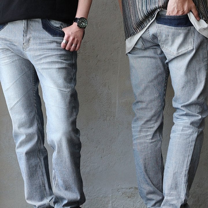 ヒッコリー デニムパンツ メンズ レディース ストライプ ストレッチ