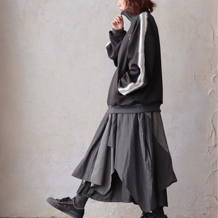 マキシスカート レディース デニム スカート ロングスカート リブ