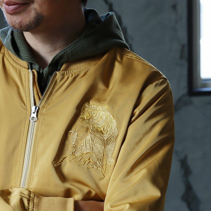 ALPHA MA-1 スカジャン 刺繍 Japan 龍 虎 オリーブ M 美品 ALPHA INDUSTRIES - アルファインダストリーズ MA-1 スカジャン 刺繍