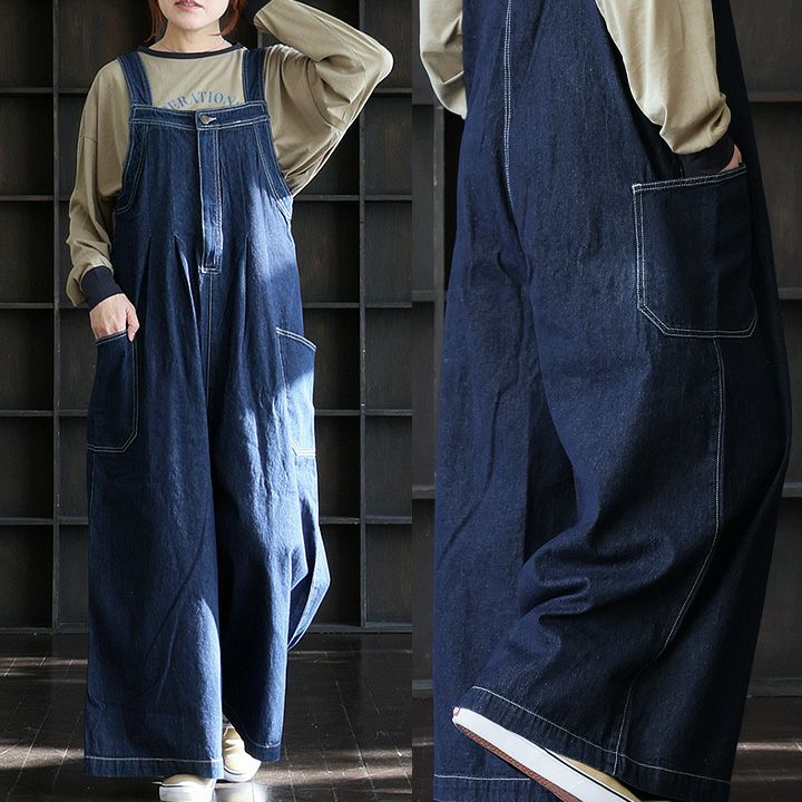 サロペット オーバー オールデニム サロペ ワイドパンツ レディース 綿