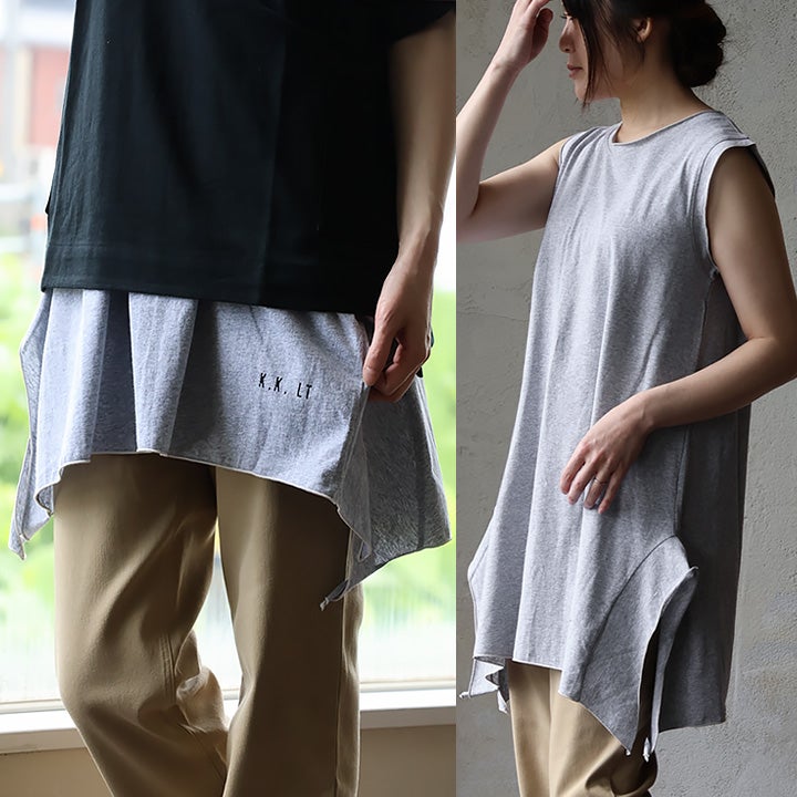 メール便25】 タンクトップ ロング レディース 重ね着 変形 お尻
