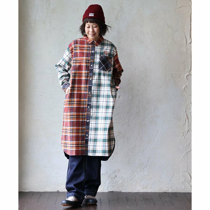 コラボ 限定 ワンピース シャツ 長袖 シャツワンピ ロングシャツ 