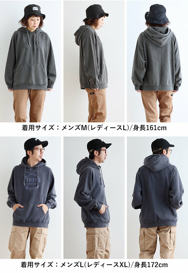 パーカー 長袖 メンズ レディース クルーネック スノーウォッシュ 褪せ