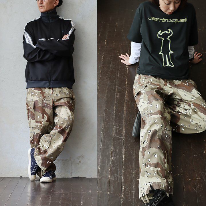 カーゴパンツ ストレート ワイド メンズ レディース デザートカモ 迷彩