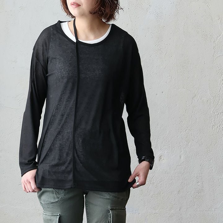 Tシャツ 長袖 ロンT レディース アシメネック 変形ネック スラブ