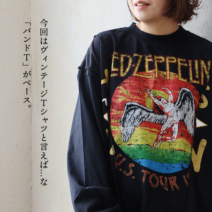 ロンT 長袖 メンズ レディース バンドT クルーネック リメイク ロゴ