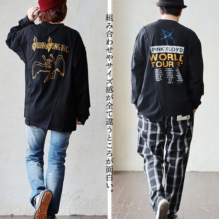 ロンT 長袖 メンズ レディース バンドT クルーネック リメイク ロゴ