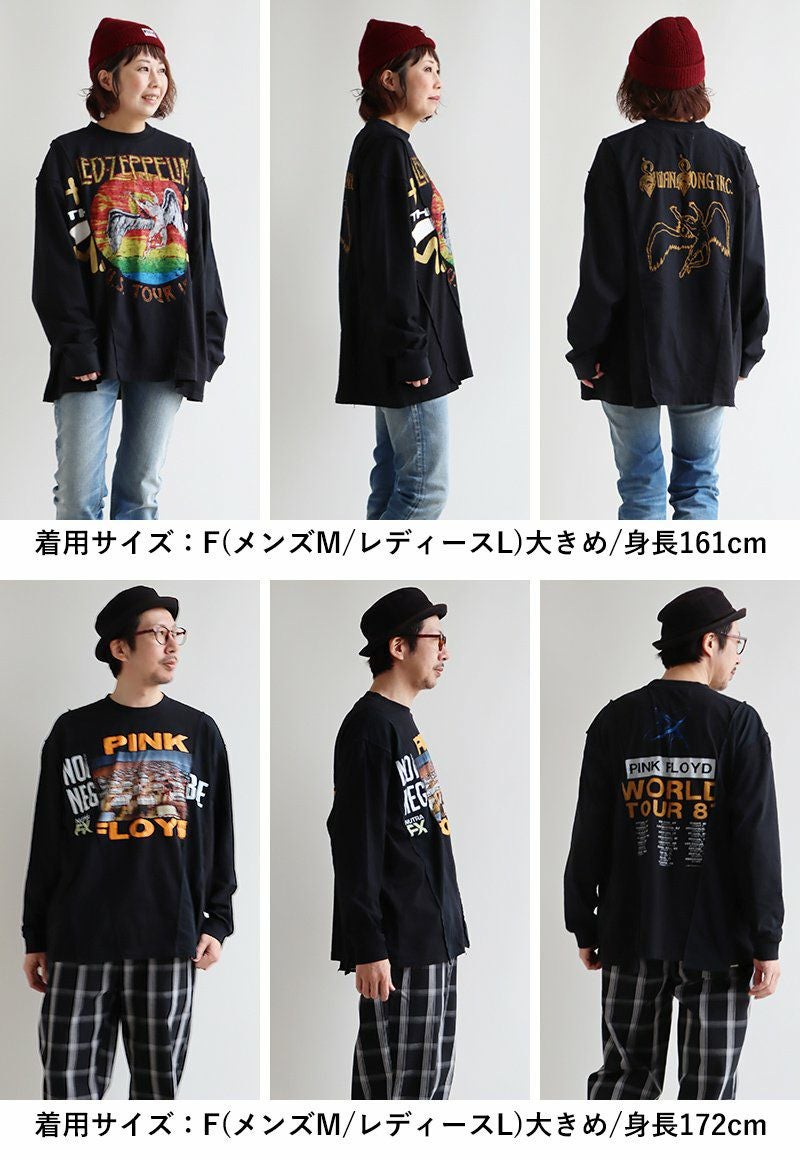 ロンT 長袖 メンズ レディース バンドT クルーネック リメイク ロゴ