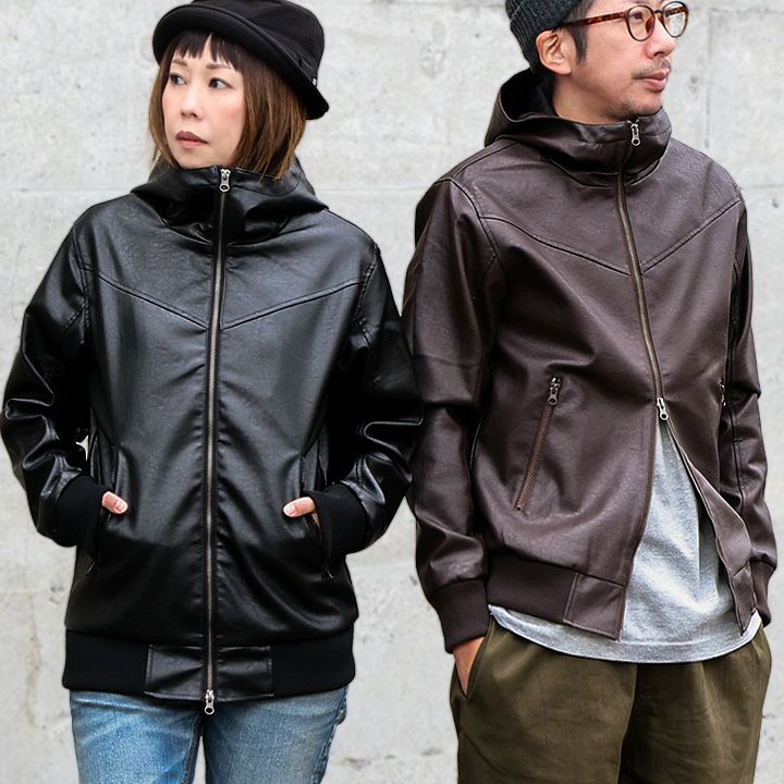 ブルゾン フェイクレザー レディース メンズ ライダース パーカー 軽い