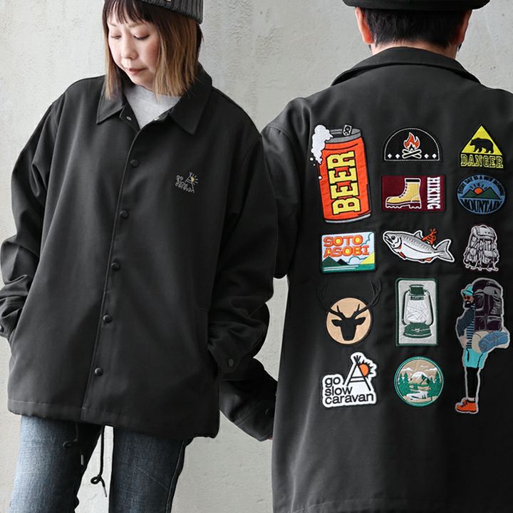 コーチジャケット ロリクレ 黒 ストライプ L ワッペン 新品未使用 go slow caravan ゴースローキャラバン コーチジャケット 長袖 メンズ