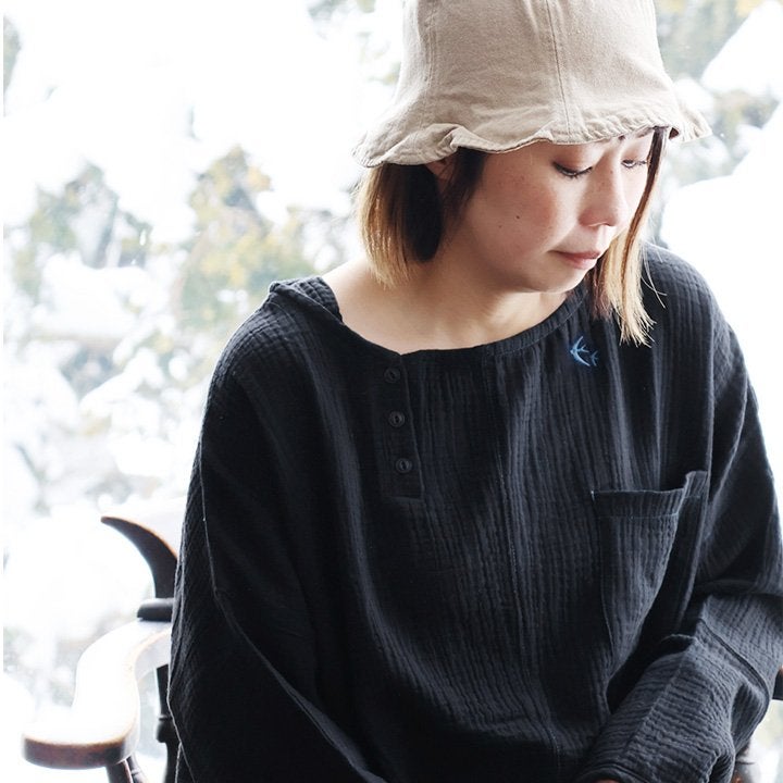 うさとの服✨プルオーバー カットソー ガーゼ素材 ボートネック ドルマンスリーブ シャツ 長袖 プルオーバー ダブルガーゼ レディース 綿100 コットン 春