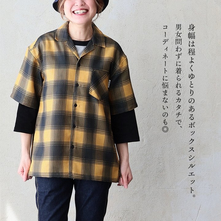 シャツ 半袖 メンズ レディース オープンカラー 開襟 チェック柄 総柄