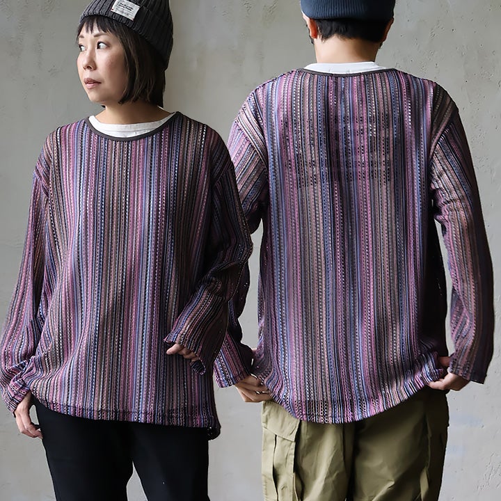メール便50】 tシャツ 長袖 メンズ レディース シアー ラッセル編み 着