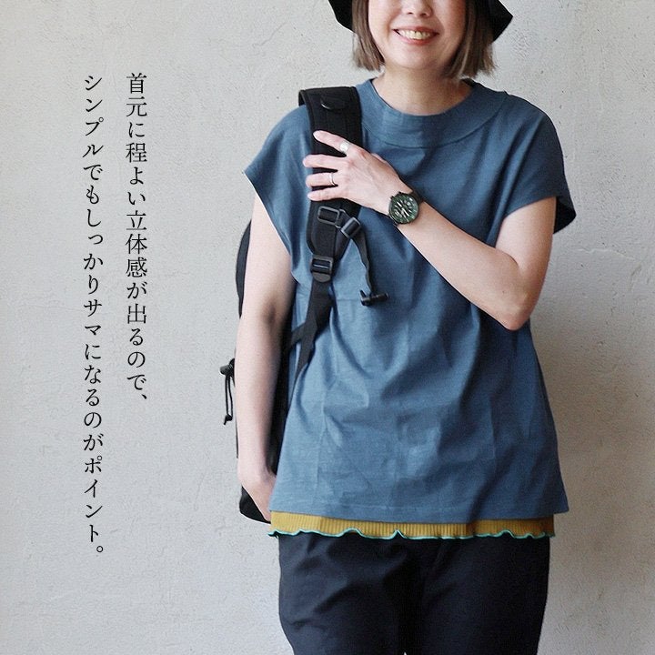 メール便50】 Tシャツ 半袖 レディース モックネック 無地 コットン 綿