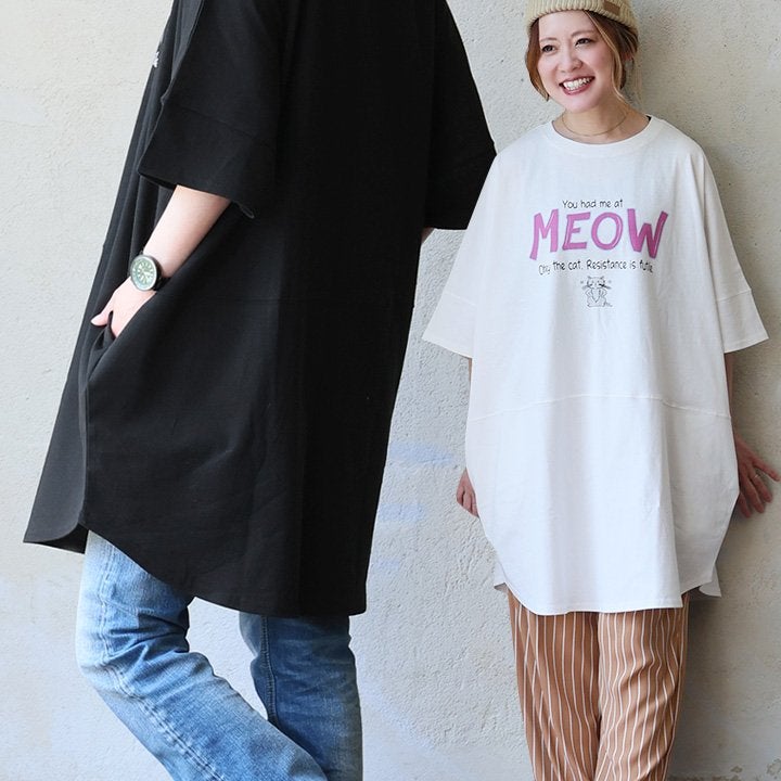 チュニック Tシャツ 5分袖 レディース ドルマン クルーネック 綿100