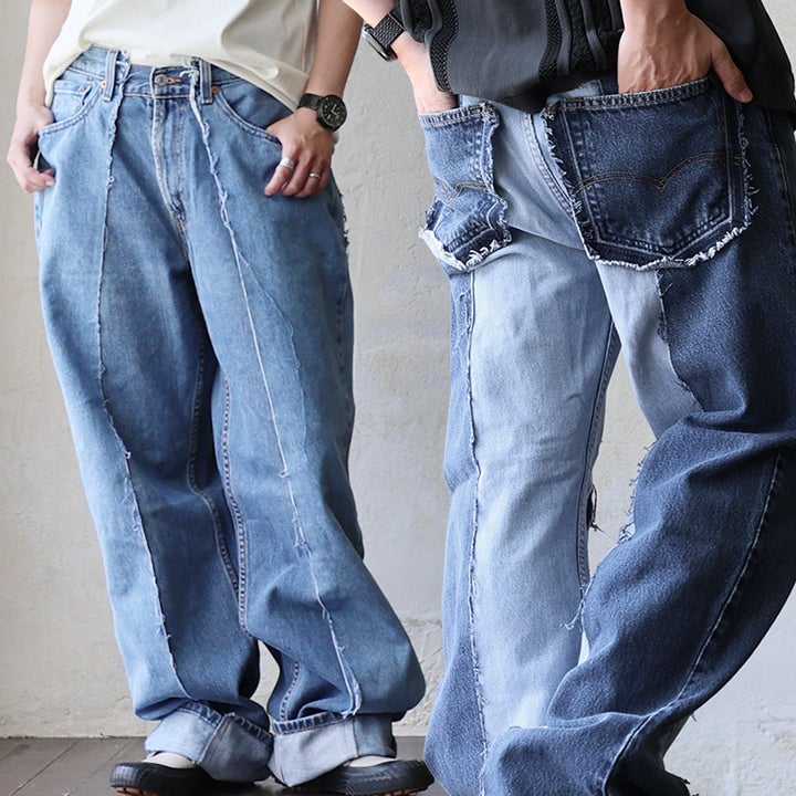 デニムパンツ レディース バギーパンツ ワイド リメイクデニム USED