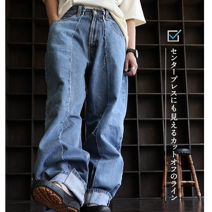 デニムパンツ レディース バギーパンツ ワイド リメイクデニム USED